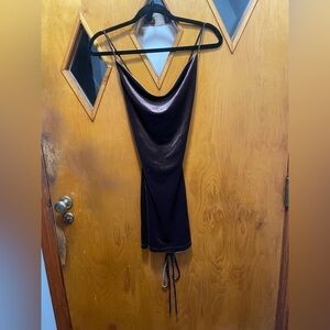 Windsor Brown Velvet Chrome Scoop Neck Mini Dress